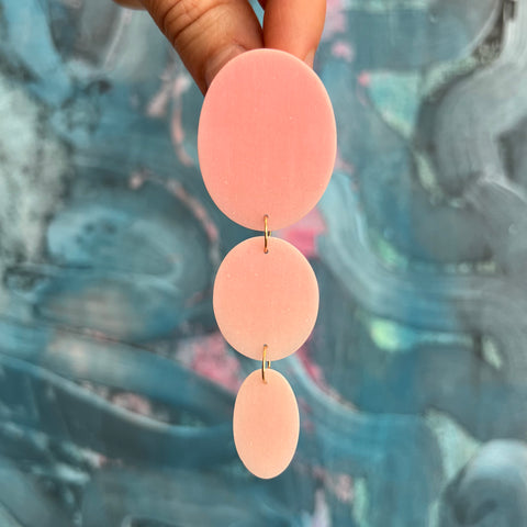 Three Oval Drop Earrings, Cotton Candy Pink