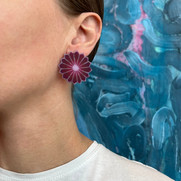 Flower Pom Earrings, Tawny Port