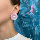 Flower Pom Earrings, Lilac