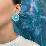 Flower Pom Earrings, Ice Blue