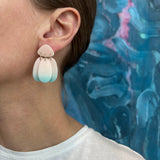 Small Three Tassel Earring, Ecru - Aqua