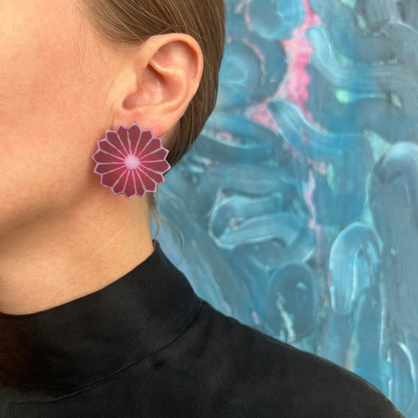 Flower Pom Earrings, Tawny Port