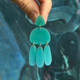 Medium Three Tassel Earring, Aqua Green - Boston Blue