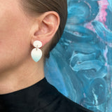 Medium Tear Drop Earrings, White - Powder Blue