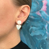 Small Circle Tri Drop Earrings, White - Powder Blue