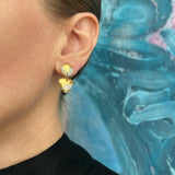 Small Circle Tri Drop Earrings, 23k Gold Leaf Splash & Light Grey