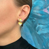 Small Circle Tri Drop Earrings, 23k Gold Leaf Splash & Light Grey