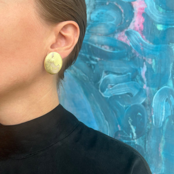 Small Oval Earrings, 18k Gold Leaf Splash