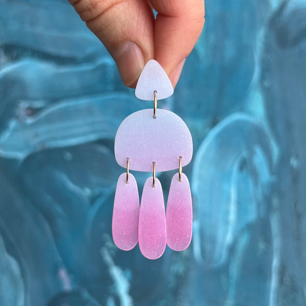 Medium Three Tassel Earring, Periwinkle - Cool Blush Pink