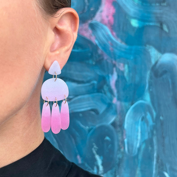 Medium Three Tassel Earring, Periwinkle - Cool Blush Pink