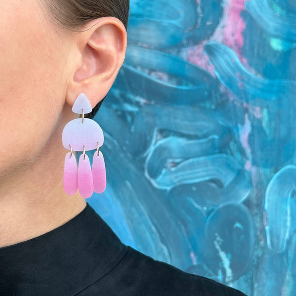 Medium Three Tassel Earring, Periwinkle - Cool Blush Pink