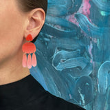 Medium Three Tassel Earring, Deep Orange - Petal Pink