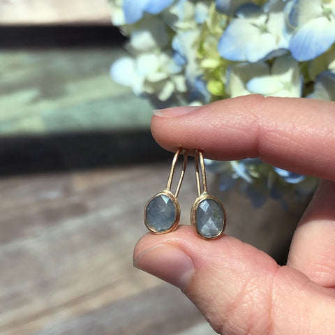 Cloudy Blue Sapphire Gem Drop Earrings